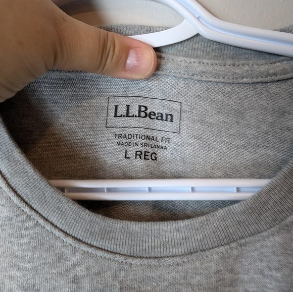 L.L.Bean BeanBuilt Cotton Tees, Pocket, Short-Sleeve L Reg  Mens Heather Grey - Picture 4 of 8